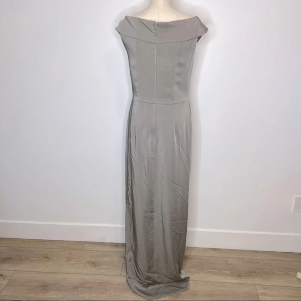 La Femme dress 25206 Pewter surplice off the shoulder column Gown 12 - Picture 7 of 9
